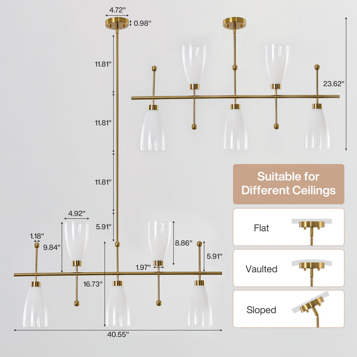 5-Light Modern Linear Chandelier, Kitchen Island Pendant Light with Gradient Frosted Glass Shades(E12 Bulbs Not Included)