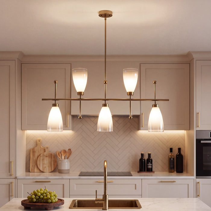 5-Light Modern Linear Chandelier, Kitchen Island Pendant Light with Gradient Frosted Glass Shades(E12 Bulbs Not Included)