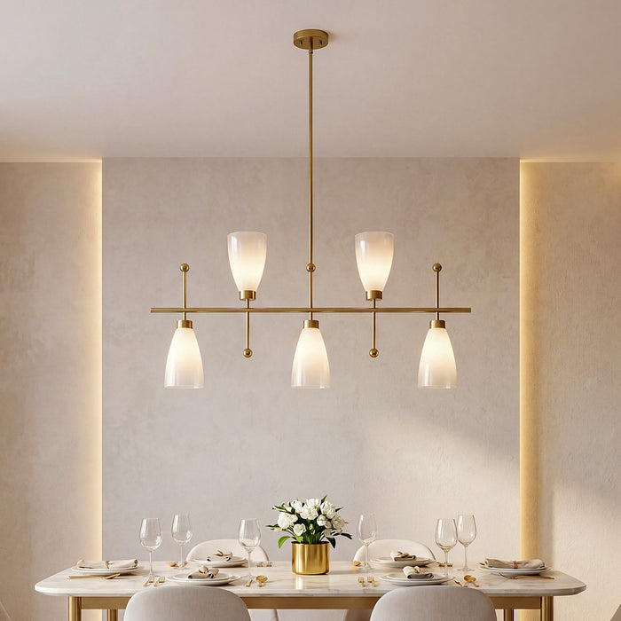 5-Light Modern Linear Chandelier, Kitchen Island Pendant Light with Gradient Frosted Glass Shades(E12 Bulbs Not Included)