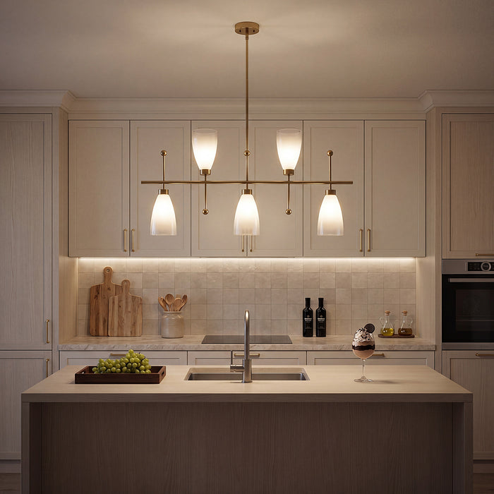 5-Light Modern Linear Chandelier, Kitchen Island Pendant Light with Gradient Frosted Glass Shades(E12 Bulbs Not Included)