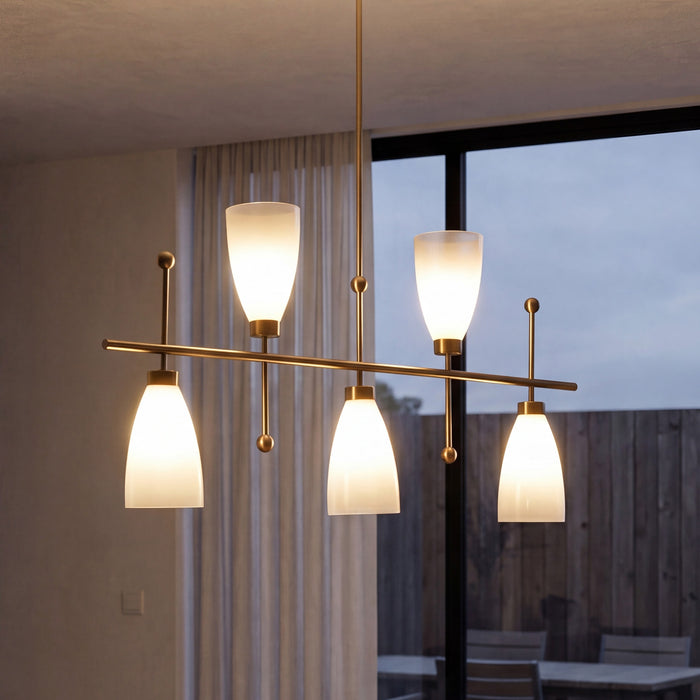 5-Light Modern Linear Chandelier, Kitchen Island Pendant Light with Gradient Frosted Glass Shades(E12 Bulbs Not Included)