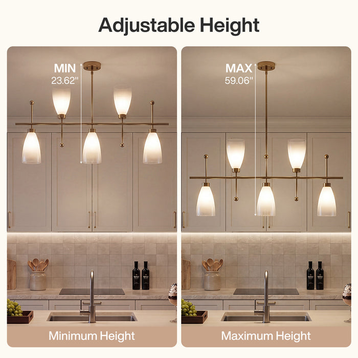 5-Light Modern Linear Chandelier, Kitchen Island Pendant Light with Gradient Frosted Glass Shades(E12 Bulbs Not Included)
