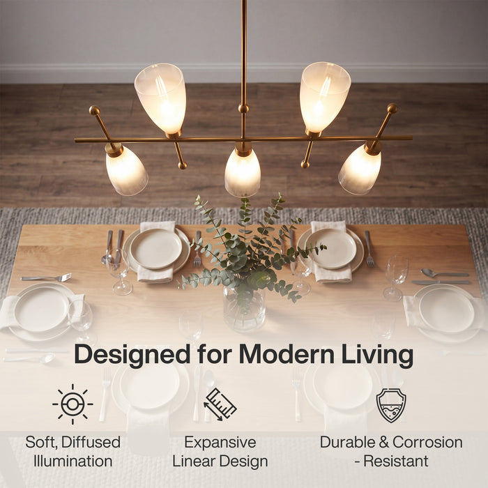 5-Light Modern Linear Chandelier, Kitchen Island Pendant Light with Gradient Frosted Glass Shades(E12 Bulbs Not Included)