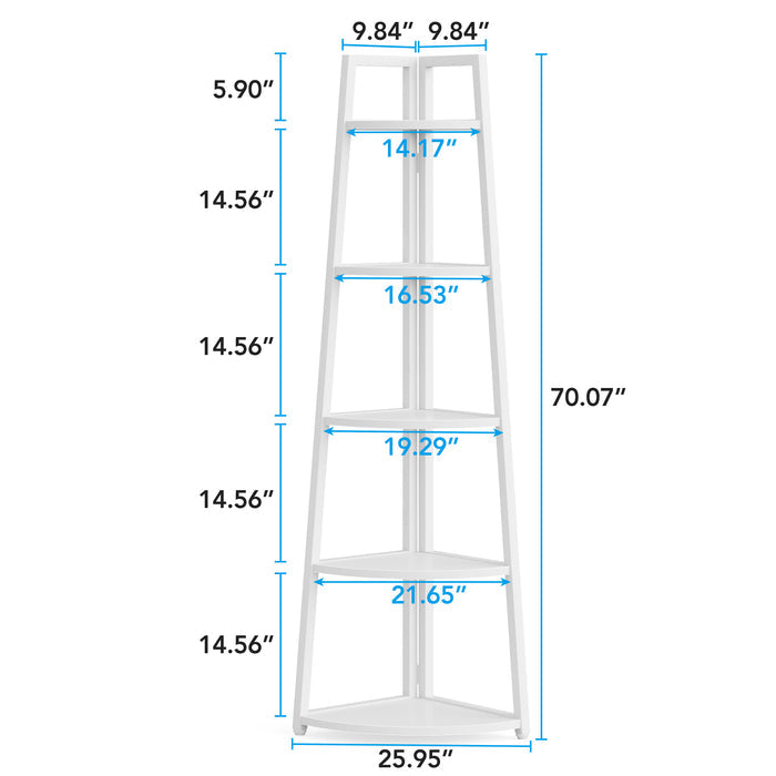 5-Tier Corner Bookshelf, 70" Tall Corner Shelves Plant Stand for Living Room