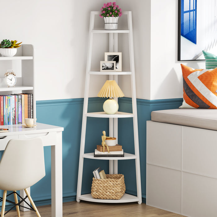 5-Tier Corner Bookshelf, 70" Tall Corner Shelves Plant Stand for Living Room