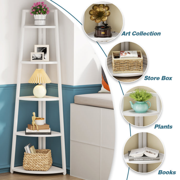 5-Tier Corner Bookshelf, 70" Tall Corner Shelves Plant Stand for Living Room