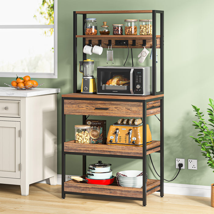 Tribesigns's 5-tier Kitchen Baker's Rack with Power Outlets, Drawers & Sliding Shelves.