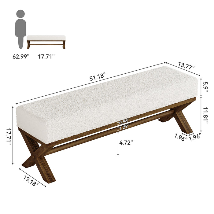 51" Modern Dining Bench, Solid Wood Kitchen Stool with Faux Shearling Padded Seat