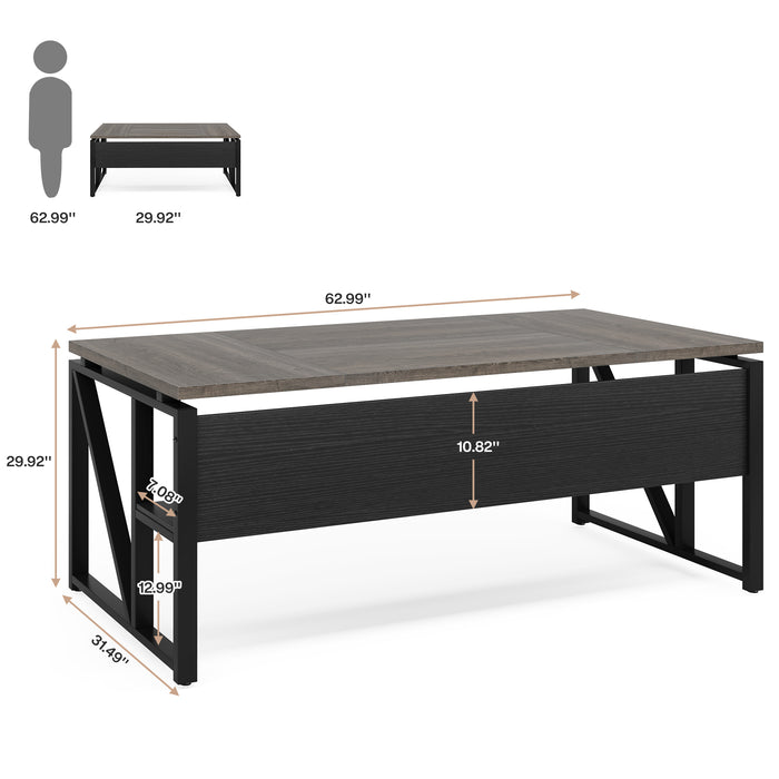 63" Computer Desk Writing Table with Bottom Storage Shelf Size