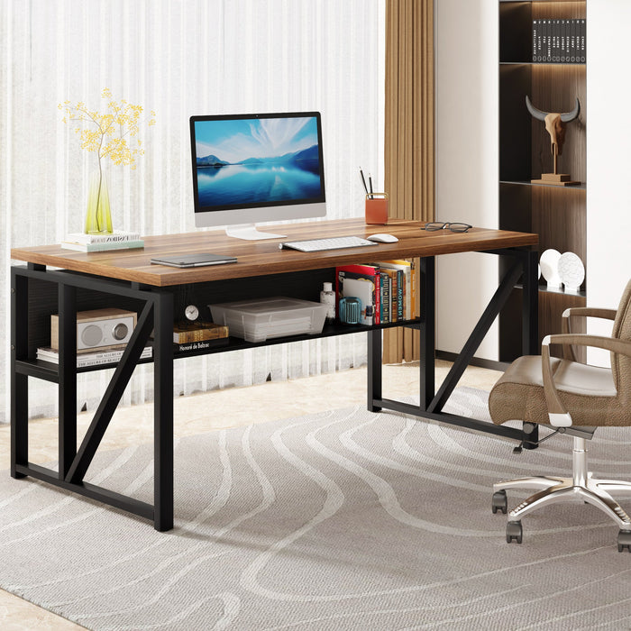 55" /63" Computer Desk Writing Table with Bottom Storage Shelf Tribesigns
