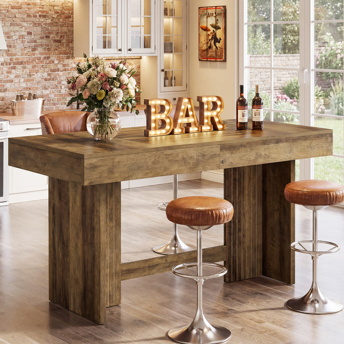 55" Bar Table, Farmhouse High-Top Pub Table with Large Worktop for Bistro