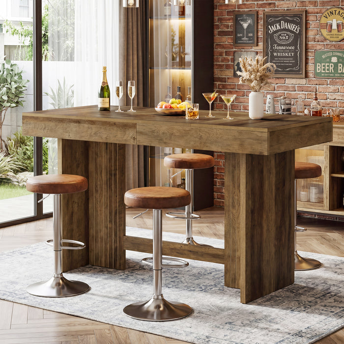 55" Bar Table, Farmhouse High-Top Pub Table with Large Worktop for Bistro