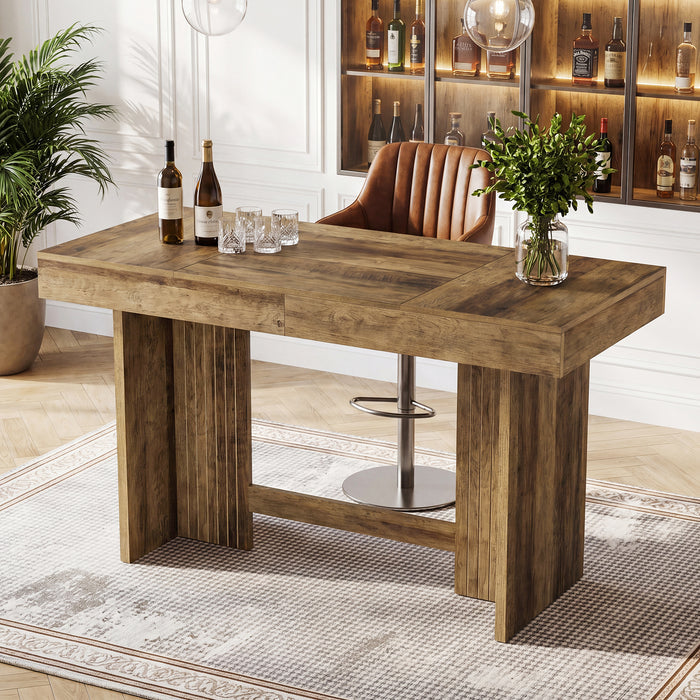 55" Bar Table, Farmhouse High-Top Pub Table with Large Worktop for Bistro