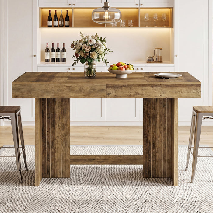 55" Bar Table, Farmhouse High-Top Pub Table with Large Worktop for Bistro