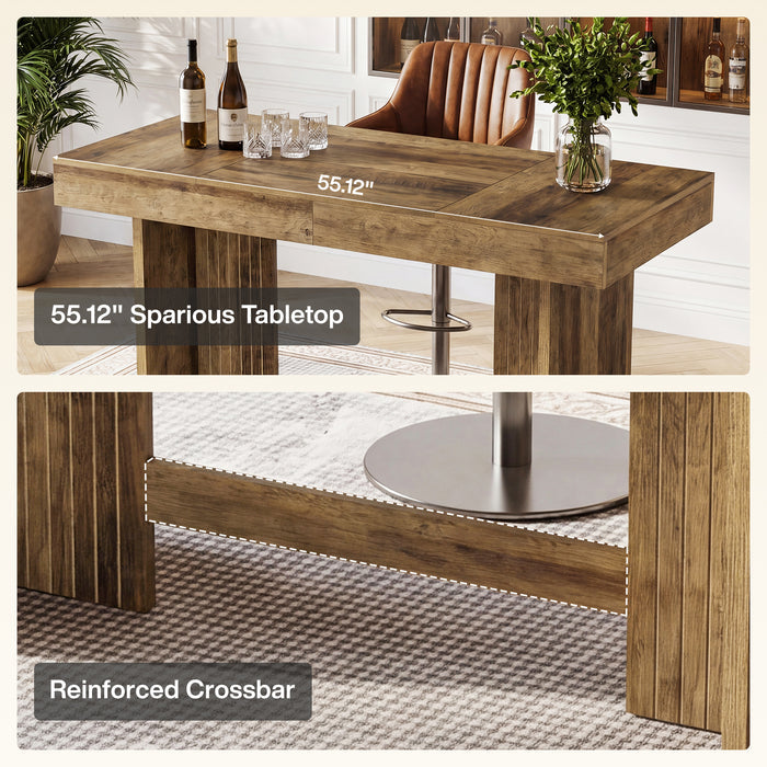 55" Bar Table, Farmhouse High-Top Pub Table with Large Worktop for Bistro