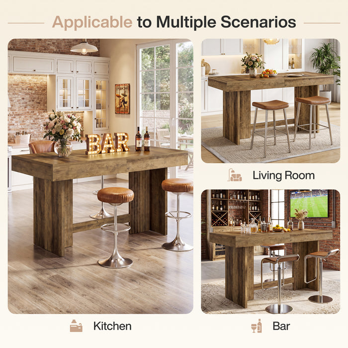 55" Bar Table, Farmhouse High-Top Pub Table with Large Worktop for Bistro