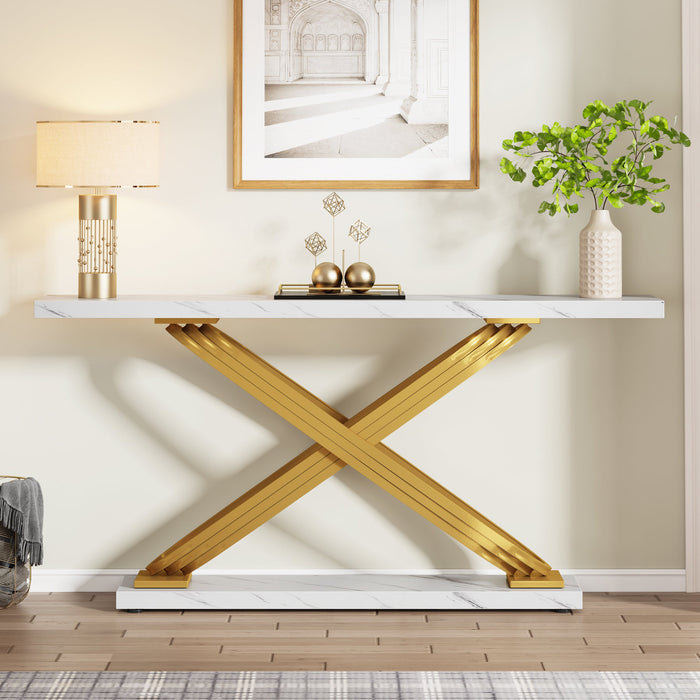 55" Console Table Modern Faux Marble Sofa Entryway Table Tribesigns