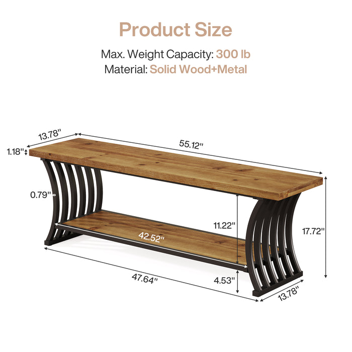 55" Entryway Bench, Wood End of Bed Shoe Bench with Shelf