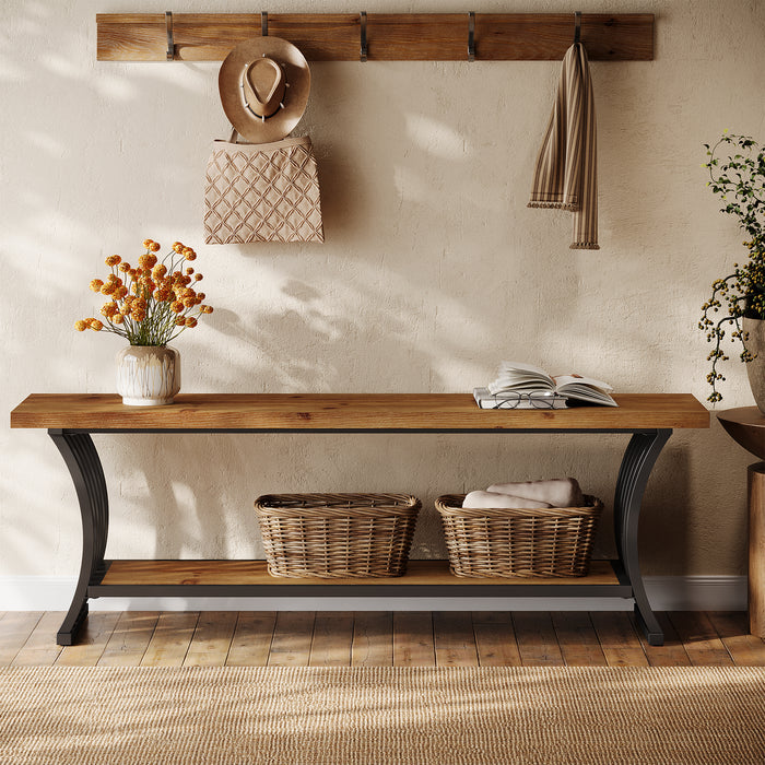 55" Entryway Bench, Wood End of Bed Shoe Bench with Shelf