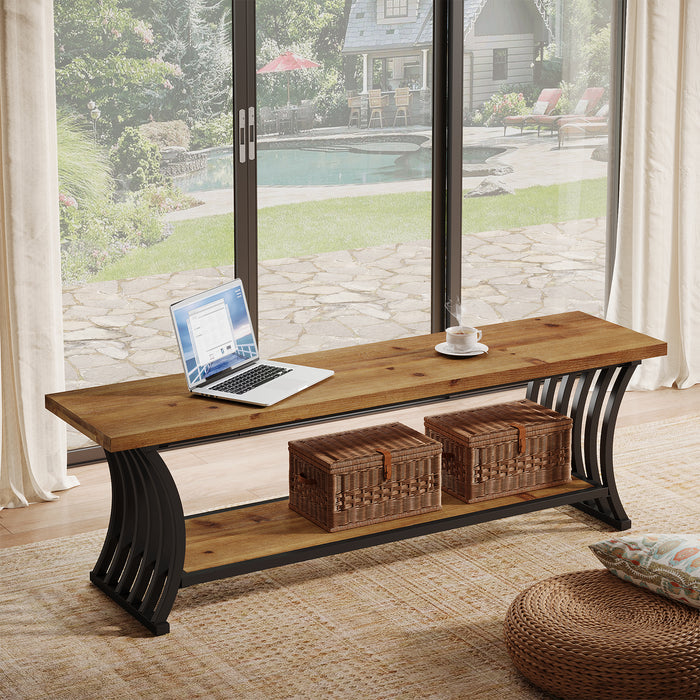 55" Entryway Bench, Wood End of Bed Shoe Bench with Shelf