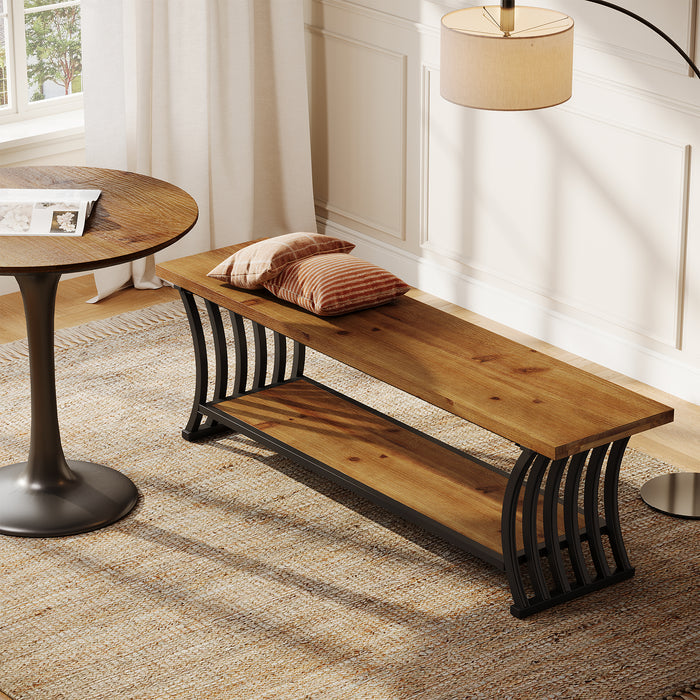55" Entryway Bench, Wood End of Bed Shoe Bench with Shelf