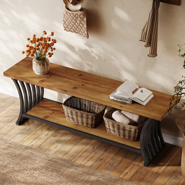 55" Entryway Bench, Wood End of Bed Shoe Bench with Shelf