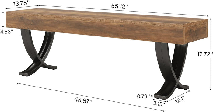 55" Entryway Shoe Bench, Industrial End of Bed Stool with Metal X-Shaped Legs