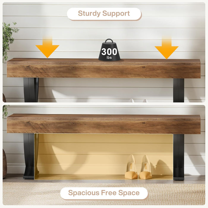 55" Entryway Shoe Bench, Industrial End of Bed Stool with Metal X-Shaped Legs