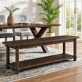 55" Farmhouse Dining Bench, Solid Wood 2-Tier, Kitchen Bench, Dining Room