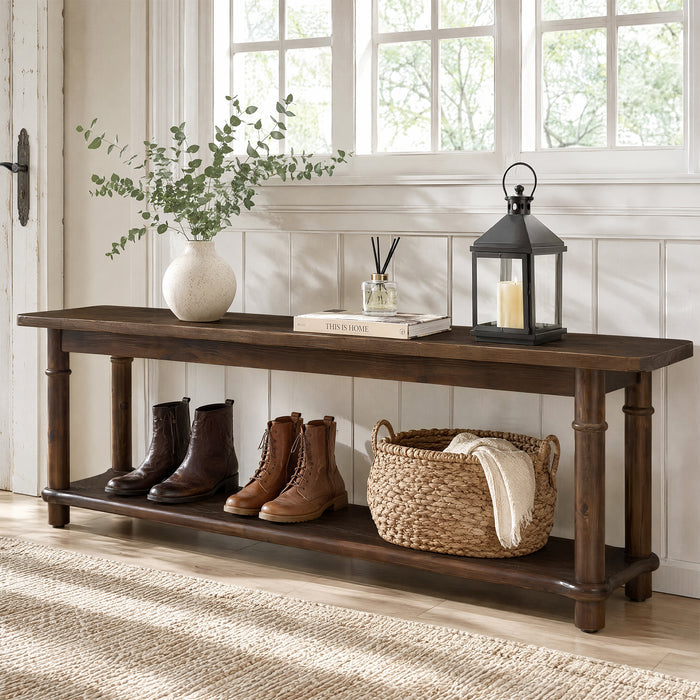 55" Farmhouse Dining Bench, Solid Wood 2-Tier, Kitchen Bench, Dining Room