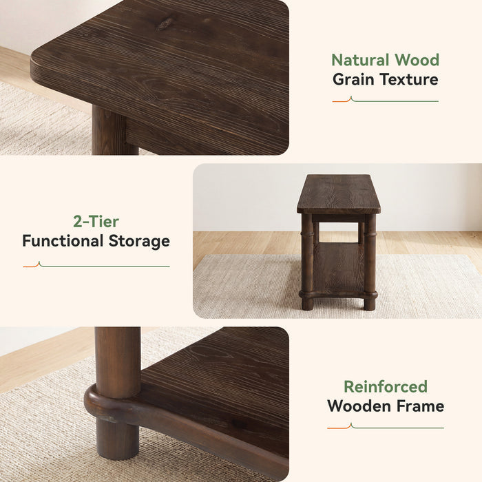55" Farmhouse Dining Bench, Solid Wood 2-Tier, Kitchen Bench, Dining Room