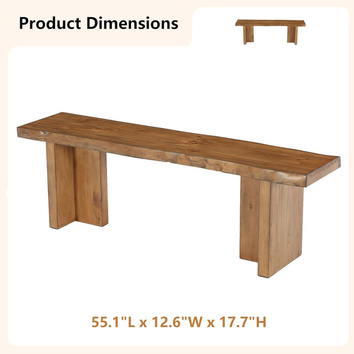 55" Farmhouse Entryway Bench, Solid Wood Shoe Bench End of Bed Bench for Bedroom