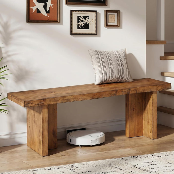 55" Farmhouse Entryway Bench, Solid Wood Shoe Bench End of Bed Bench for Bedroom