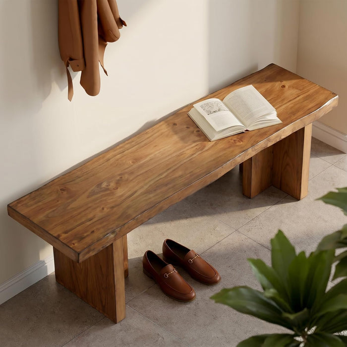 55" Farmhouse Entryway Bench, Solid Wood Shoe Bench End of Bed Bench for Bedroom