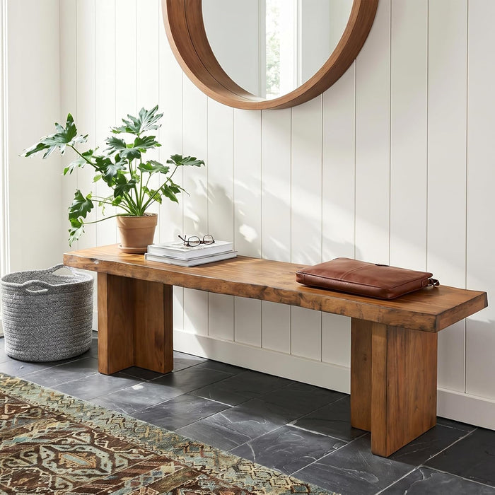 55" Farmhouse Entryway Bench, Solid Wood Shoe Bench End of Bed Bench for Bedroom
