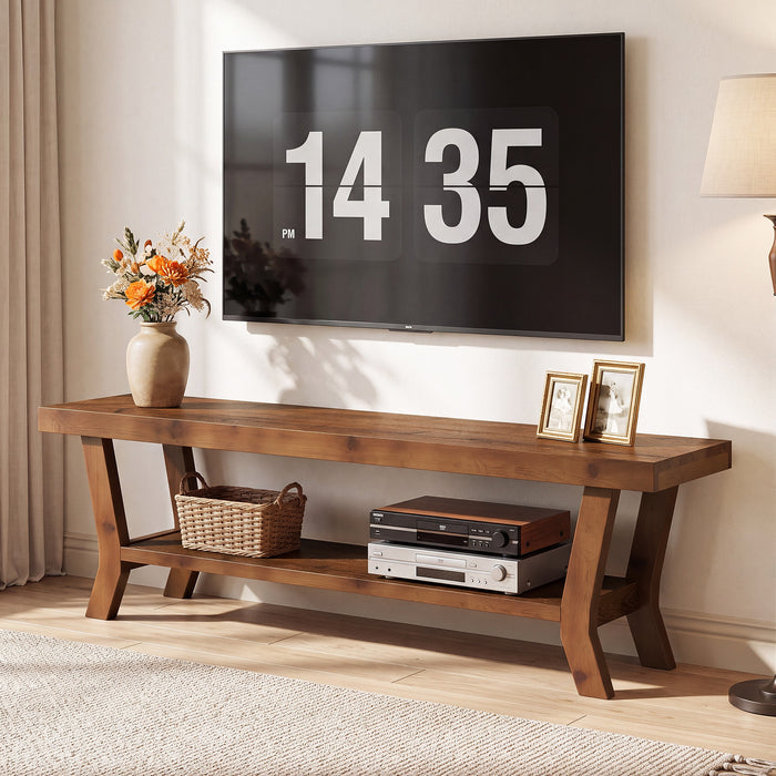 55-Inch Solid Wood TV Stand with Storage Shelf, Low-Profile Console for Living Room