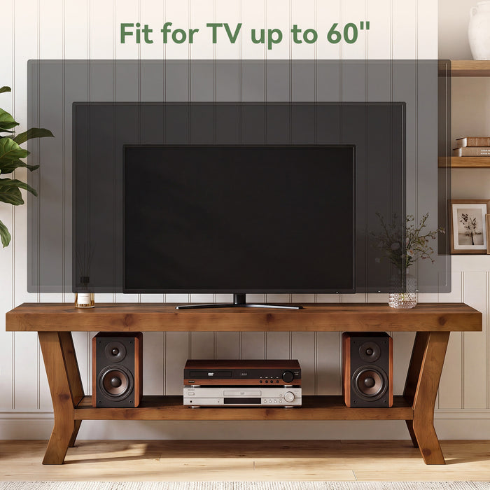 55-Inch Solid Wood TV Stand with Storage Shelf, Low-Profile Console for Living Room
