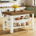 55" Kitchen Island, Breakfast Counter with Seating and Storage Shelves