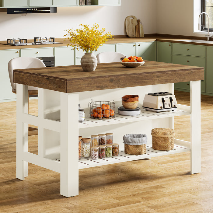 55" Kitchen Island, Breakfast Counter with Seating and Storage Shelves