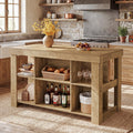 55" Kitchen Island, Farmhouse 3-Tier Stationary Island Table with 6 Storage Cubbies