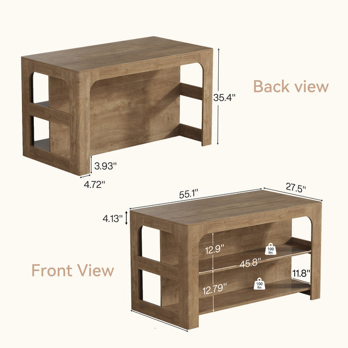 55" Kitchen Island with 3-Tier Storage, Farmhouse Stationary Island Table for Kitchen
