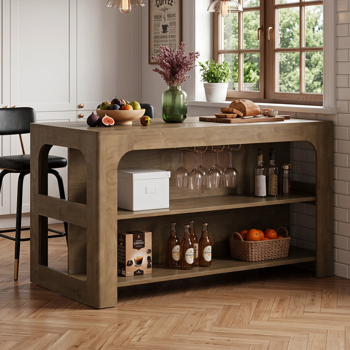 55" Kitchen Island with 3-Tier Storage, Farmhouse Stationary Island Table for Kitchen
