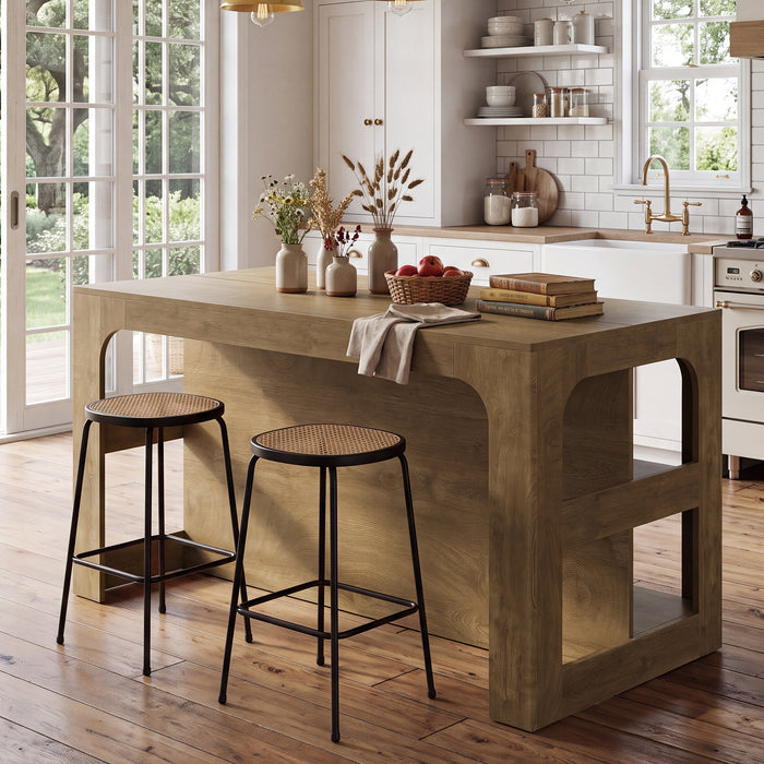 55" Kitchen Island with 3-Tier Storage, Farmhouse Stationary Island Table for Kitchen