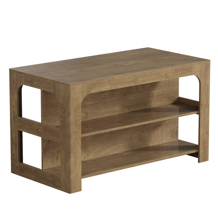55" Kitchen Island with 3-Tier Storage, Farmhouse Stationary Island Table for Kitchen
