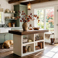 55" Kitchen Island with 4 Open Shelves, Stationary Wooden Storage Center Island Table