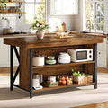 55" Kitchen Island with Storage, 3-Tier Stationary Island Table with Metal Frame