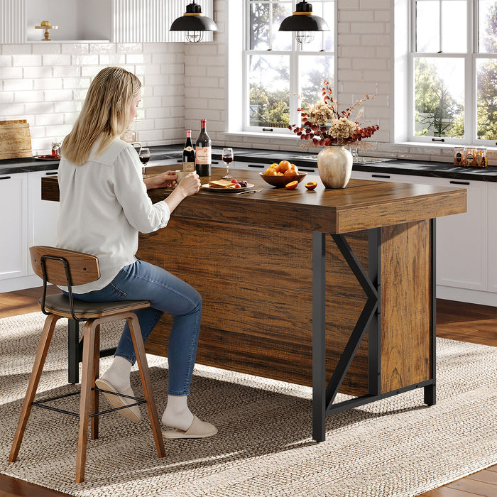 55" Kitchen Island with Storage, 3-Tier Stationary Island Table with Metal Frame