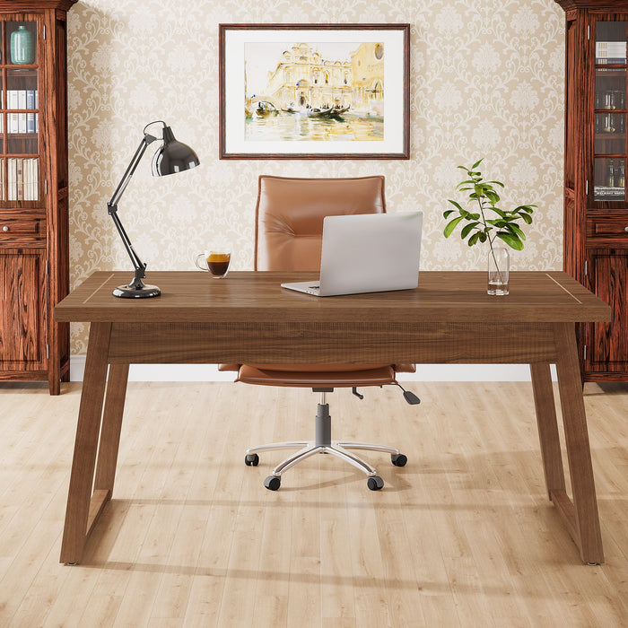 55'' Mid Century Modern Desk with Drawer, Solid Wood Leg Computer Desk for Home Office