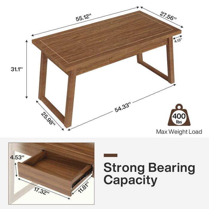 55 inch computer desk dimensions showing desktop size, drawer placement and legroom space