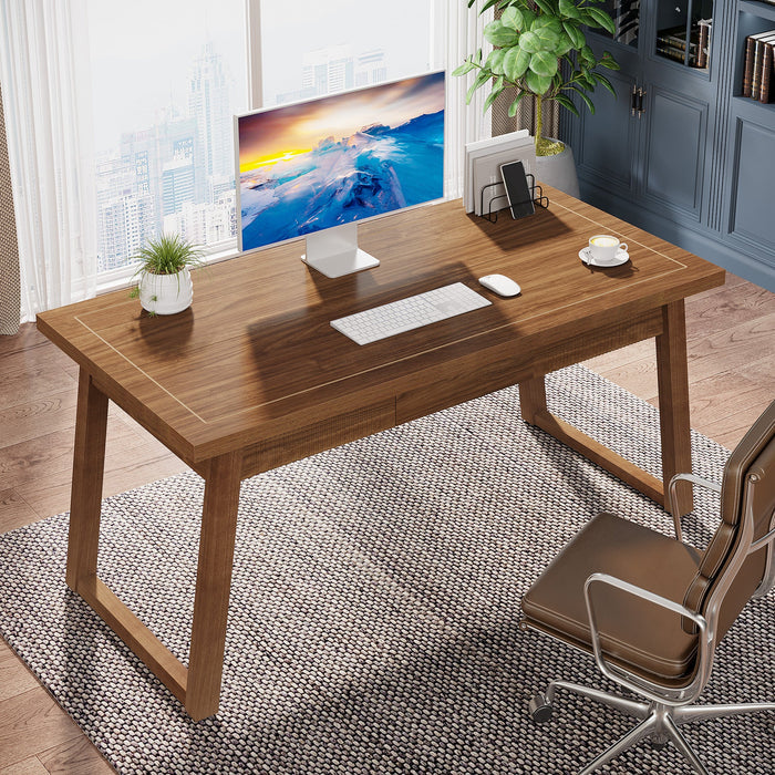 computer desk with curved wavy tabletop edge and built-in drawer for home office use